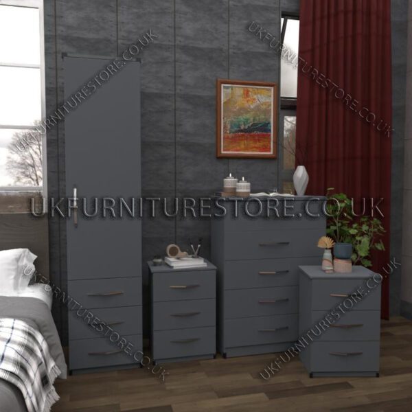 Gray 1 Door Wardrobe Set With 3 Bottom Drawers and Chest Drawers