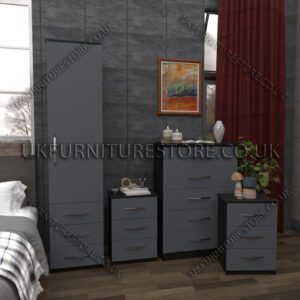 Front Gray Side Black 1 Door Wardrobe Set With 3 Bottom Drawers and Chest Drawers