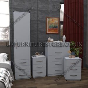 Silver 1 Door Wardrobe Set With 3 Bottom Drawers and Chest Drawers