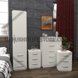 White 1 Door Wardrobe Set With 3 Bottom Drawers and Chest Drawers