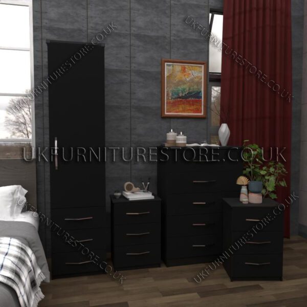 Gray 1 Door Wardrobe Set With 3 Bottom Drawers and Chest Drawers and Bedsides