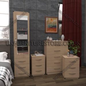 Oak 1 Door Mirrored Wardrobe Set With Chest and Bedsides