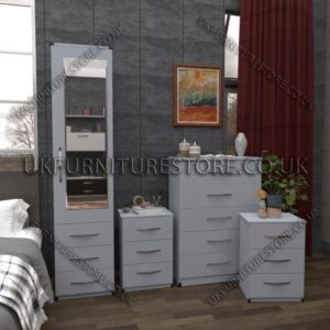 Silver 1 Door Mirrored Wardrobe Set With Chest and Bedsides