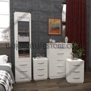 White 1 Door Mirrored Wardrobe Set With Chest and Bedsides