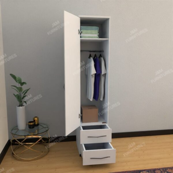 White 1 Door Wardrobe With 2 Bottom Drawers