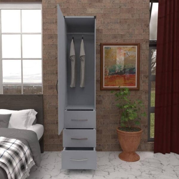 Gray 1 Door Wardrobe With 3 Bottom Drawers
