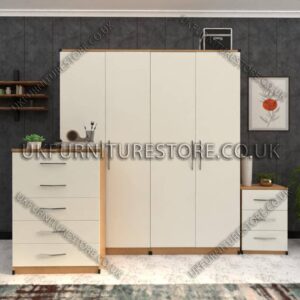 Front White Side Oak 4 Door Wardrobe Set With Drawers