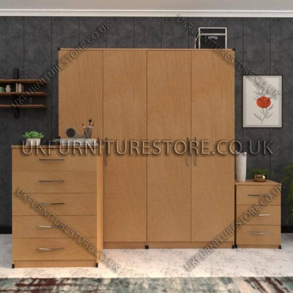 Beech 4 Door Wardrobe Set With Drawers