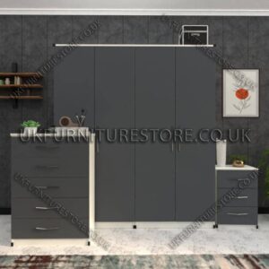 Front Gray Side White 4 Door Wardrobe Set With Drawers