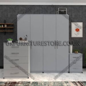 Silver 4 Door Wardrobe Set With Drawers