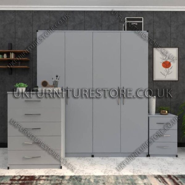 Silver 4 Door Wardrobe Set With Drawers