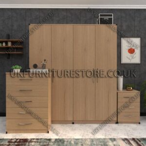 Oak 4 Door Wardrobe Set With Drawers