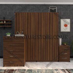 Walnut 4 Door Wardrobe Set With Drawers