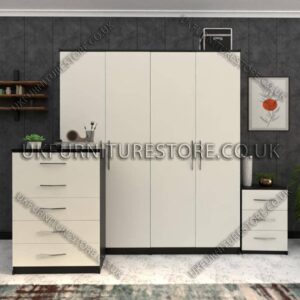 Front White Side Black 4 Door Wardrobe Set With Drawers