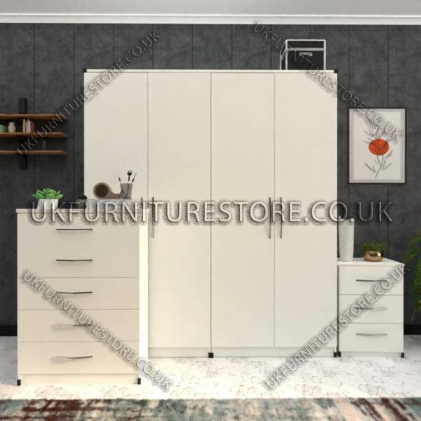 White 4 Door Wardrobe Set With Drawers
