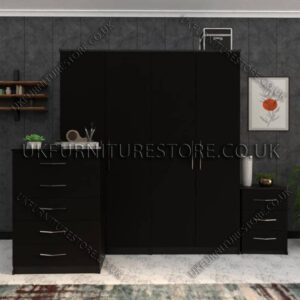 Black 4 Door Wardrobe Set With Drawers