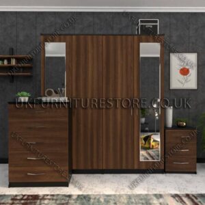 Front Walnut Side Black 4 Door Wardrobe Set With 2 Mirrors and Drawer