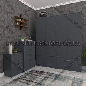 Gray 4 Door Wardrobe Set With 4 Bottom Drawers