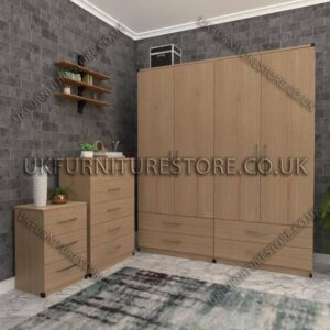 Oak 4 Door Wardrobe Set With 4 Bottom Drawers