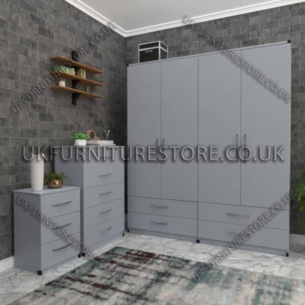 Silver 4 Door Wardrobe Set With 4 Bottom Drawers