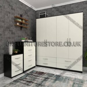 Front White Side Black 4 Door Wardrobe Set With 4 Bottom Drawers