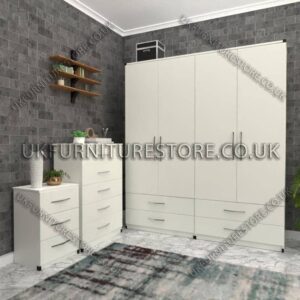 White 4 Door Wardrobe Set With 4 Bottom Drawers