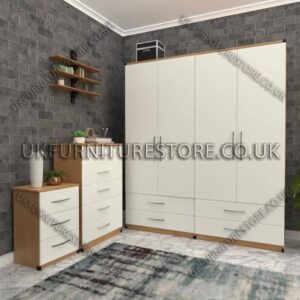 Front White Side Beech 4 Door Wardrobe Set With 4 Bottom Drawers