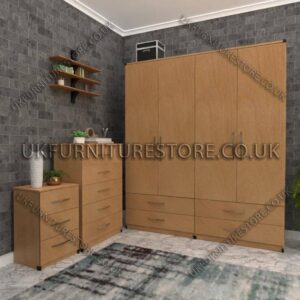 Beech 4 Door Wardrobe Set With 4 Bottom Drawers
