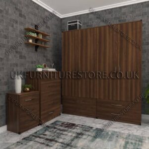 Walnut 4 Door Wardrobe Set With 4 Bottom Drawers