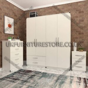 White 4 Door Wardrobe Set With 2 Bottom Drawers
