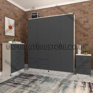 Front Gray Side White 4 Door Wardrobe Set With 2 Bottom Drawers