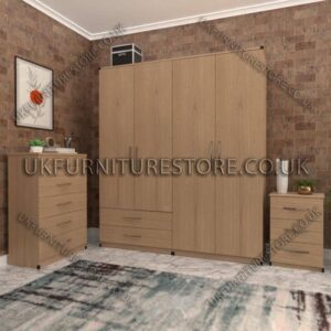 Oak 4 Door Wardrobe Set With 2 Bottom Drawers