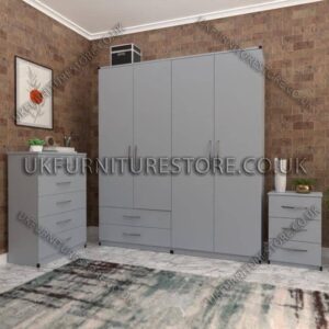 Silver 4 Door Wardrobe Set With 2 Bottom Drawers