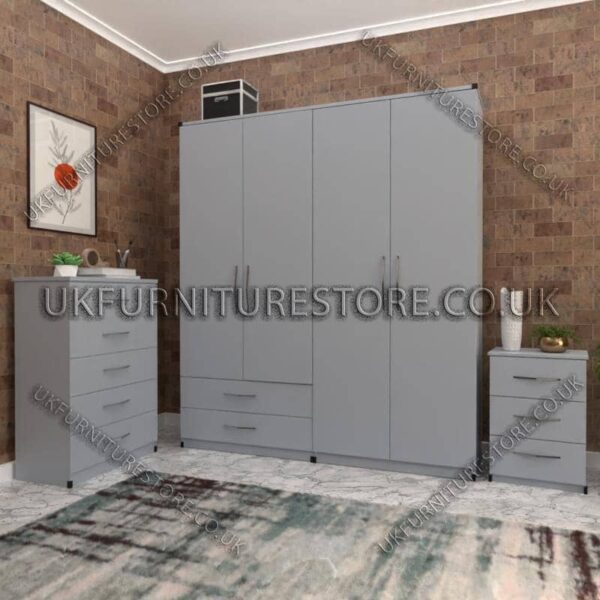 Silver 4 Door Wardrobe Set With 2 Bottom Drawers