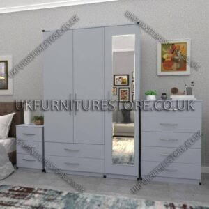 Silver 3 Door Wardrobe Set With 1 Mirror and 2 Bottom Drawers