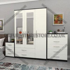 Front White Side Black 3 Door Wardrobe Set With 2 Mirrors and 2 Bottom Drawers