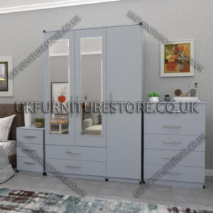 Silver 3 Door Wardrobe Set With 2 Mirrors and 2 Bottom Drawers