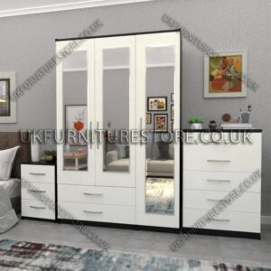Front White Side Black 3 Door Wardrobe Set With 3 Mirrors and 2 Bottom Drawers