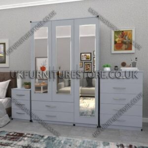 Silver 3 Door Wardrobe Set With 3 Mirrors and 2 Bottom Drawers