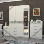 White 3 Door Wardrobe Set With 1 Mirror and 3 Bottom Drawers