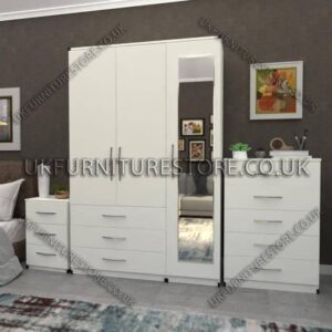 White 3 Door Wardrobe Set With 1 Mirror and 3 Bottom Drawers