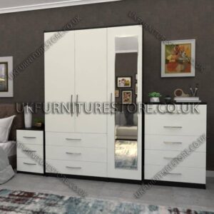 Front White Side Black 3 Door Wardrobe Set With 1 Mirror and 3 Bottom Drawers