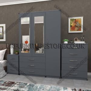 Gray 3 Door Wardrobe Set With 2 Mirrors and 3 Bottom Drawers
