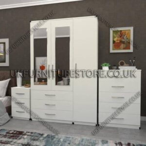 White 3 Door Wardrobe Set With 2 Mirrors and 3 Bottom Drawers