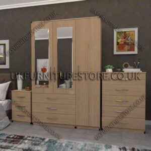 Oak 3 Door Wardrobe Set With 2 Mirrors and 3 Bottom Drawers