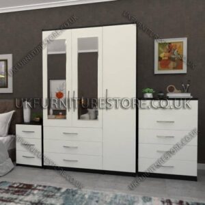 Front White Side Black 3 Door Wardrobe Set With 2 Mirrors and 3 Bottom Drawers
