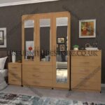 Beech 3 Door Wardrobe Set With 3 Mirrors and 3 Bottom Drawers