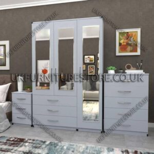 Silver 3 Door Wardrobe Set With 3 Mirrors and 3 Bottom Drawers