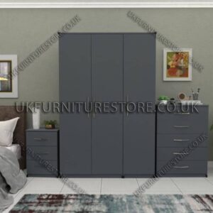 Gray 3 Door Wardrobe Set With Chest Drawers