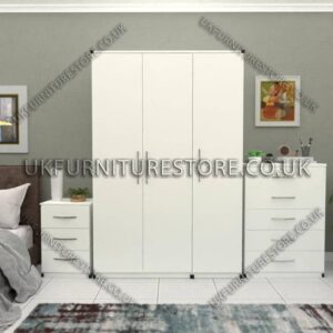 White 3 Door Wardrobe Set With Chest Drawers